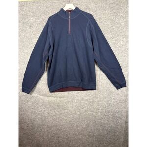 Tommy Bahama Reversible Quarter Zip Pullover Sweater Mens XL Navy Blue Burgundy